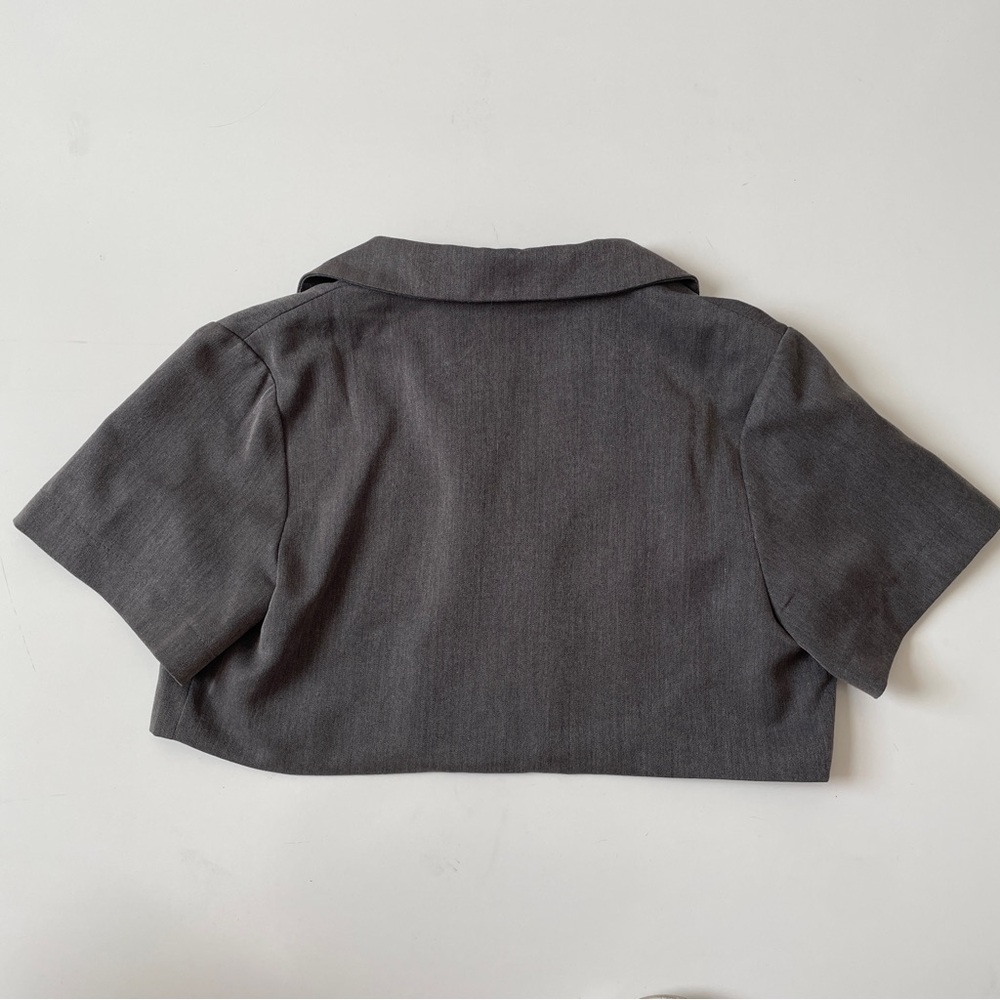 YesStyle Gray Crop Blazer Shirt Top with Jewel Embellishment, Size Small - Picture 7 of 11